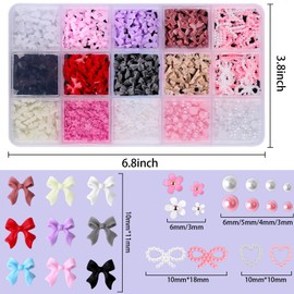 1000Pcs 3D Nail Charms for Nails Design with Colorful Nail Bow Charms Pearl Heart Star Moon Bowknot Nail Jewels 3D Flowers and Pearls with Picker Tools and 3Pcs 10ml B7000 Jewelry Glue for Nail Decor