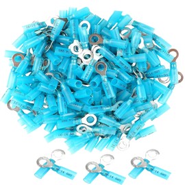 Sopepoyie 50 PCS Heat Shrink Ring Connectors,16-14 Guage Marine Grade Ring Terminals 1/4",Insulated Electrical Connectors Blue