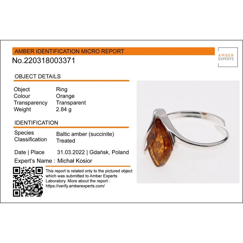 HolidayGiftShops Honey Amber Sterling Silver Adjustable Ring Hanna, Baltic Amber,