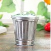 Silver Mini Galvanized Metal Trash Can with Lid, Tabletop Wastebasket,Pen