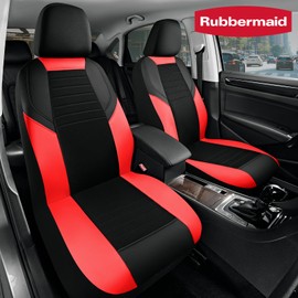 Rubbermaid Car Seat Cover, Leather & Air-Cool Mesh Front Seat Cover, Airbag Compatible, Slip-On Installation, Automotive Seat Cover Universal Fit for Most Cars, Trucks, SUVs-Red