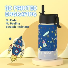 Mollcity 350ML Water Bottle with Straw-Stainless Steel Vacuum Insulated Wide Mouth Water Bottle Flask for Boys, BPA-Free, Leak Proof