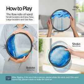 Fitifun Liquid Motion Sand Art Picture for Home Decor - Blue Sandscapes Painting in 3D Motion (12in)