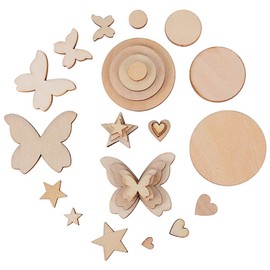 200pcs Wooden Confetti Hearts Stars Wooden Discs Round Small Wooden Heart Decoration Mini Wooden Stars Butterfly for Crafts