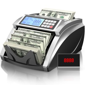 PONNOR Money Counter Machine with Value Bill Count, Cash Counter for Dollar, Euro with UV/MG/IR/DD/DBL/HLF/CHN Counterfeit Detection, Add/Bat/Value Mode Bill Counting Machine with Large LCD Display