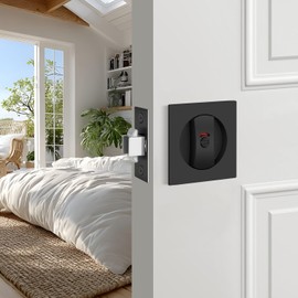 EHOMEWARE 3 Pack Pocket Door Lock with Red-Green Indicator, Black Bed/Bath Pocket Door Handles, Heavy Duty Sliding/Bifold Door Hardware, Flush Privacy Door Lock Without Key, Modern Square Design