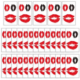 20 Sheets Valentine Lip Kiss Temporary Tattoo Lip Print Tattoo Stickers Red Black Kiss Waterproof Fake Tattoos for Adult Kids Valentine's Day Costume Accessories and Parties