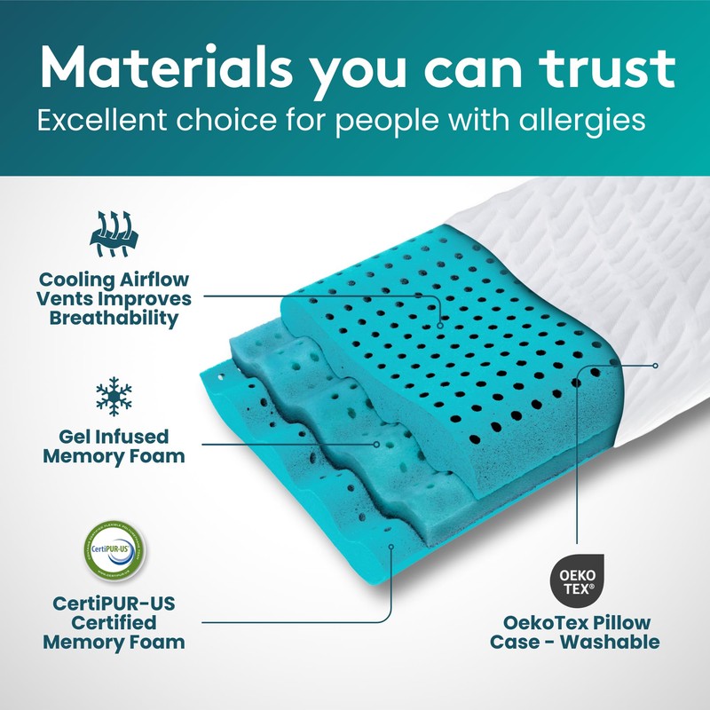 BLISSBURY Contour Pillow, Sandwich Memory Foam Contour Pillow | Curved