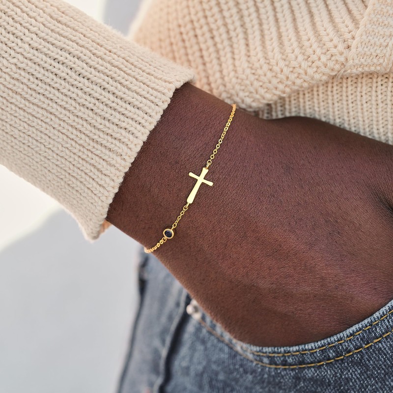 SilverLining Creation Birthstone Cross Bracelet for Women - Friendship Gift,