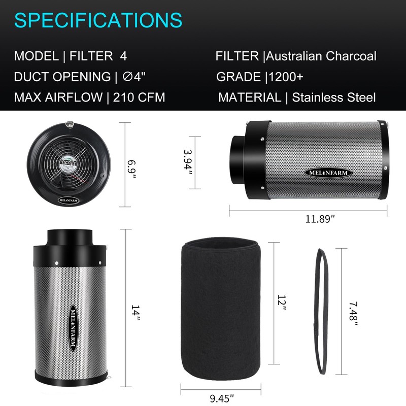 MELONFARM 4 inch Air Carbon Filter Smelliness Control with Australia