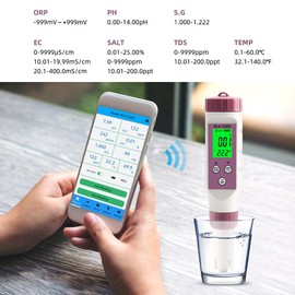 7 in 1 PH Meter PH Tester,0.01 High Accuracy Digital PH Meter for Water,PH/TDS/EC/ORP/S.G/Salt/Temp Tester,TDS Meter Water Tester for Drinking Water,Hydroponics,Plants,Aquarium and Pool