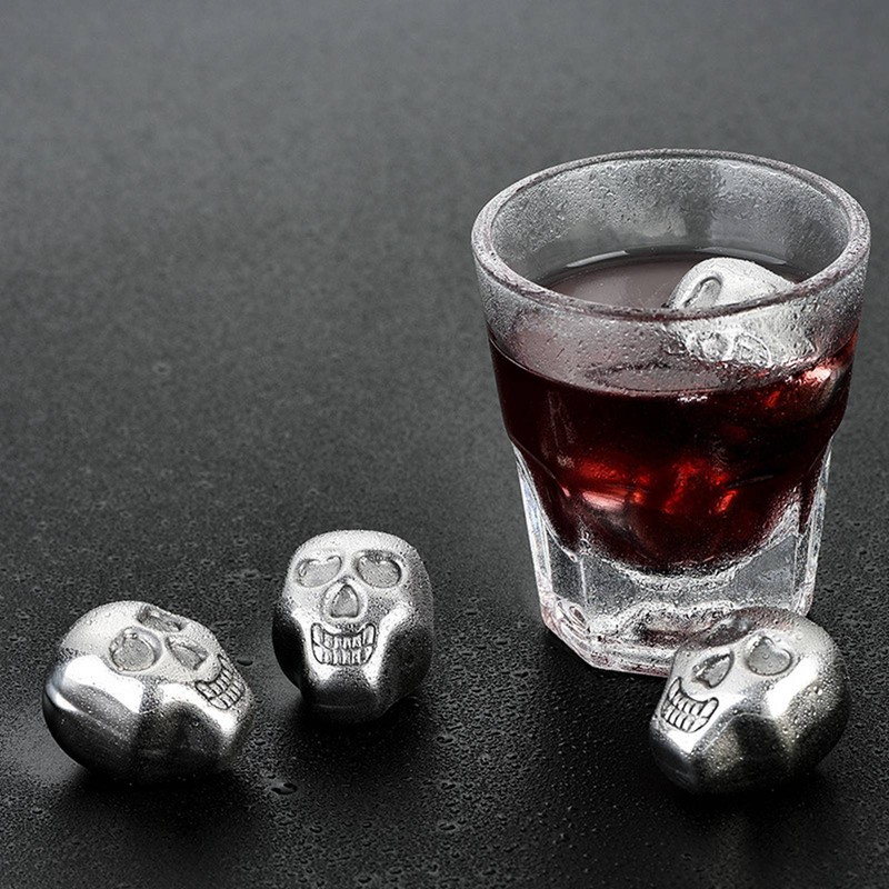 4 PCS Stainless Steel Skull Head Ice Cube with Silicone