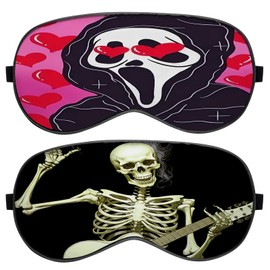 Deokke 2 PCS Sleep Mask Silk Eye Mask with Adjustable Strap for Sleeping EyeShade Cover Soft Cute Aesthetic for Women Girls Men Airplane Travel Nap (YZ5-Skull Skeleton)