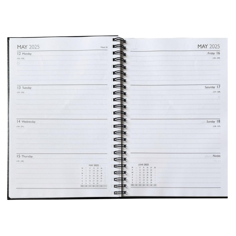 2025 Diary A5 Week to View Wiro Hardback Full Year