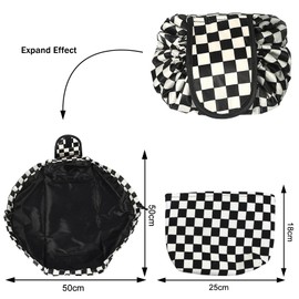 HTTDSLF Drawstring Cosmetic Bag, Lazy Cosmetic Bag with Drawstring, Toiletry Bag, Cosmetic Bag, Travel Toiletry Bag, Makeup Bag for Women, Black and White, Modern