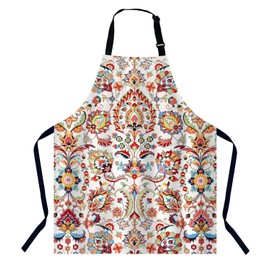 BGBDEIA Geometric Floral Pattern Chefs Apron, Cooking and Baking Apron for Men and Women, Kitchen Apron, Butchers Apron, BBQ & Catering Bibs