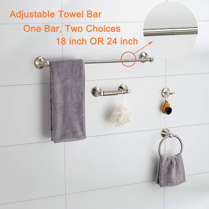 BGL Bathroom Accessory Set, Brushed Nickel Adjustable Expandable Towel Bar