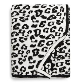 PacificPlex Plush Reversible Soft Preppy Leopard Throw Blanket 50 x 60 in., Black-White