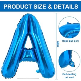 TONIFUL 40 Inch Large Blue Letter A Balloons Giant Alphabet Letter Balloons,Foil Mylar Big Balloons for Birthday Party Anniversary New Year Graduation Supplies Decorations