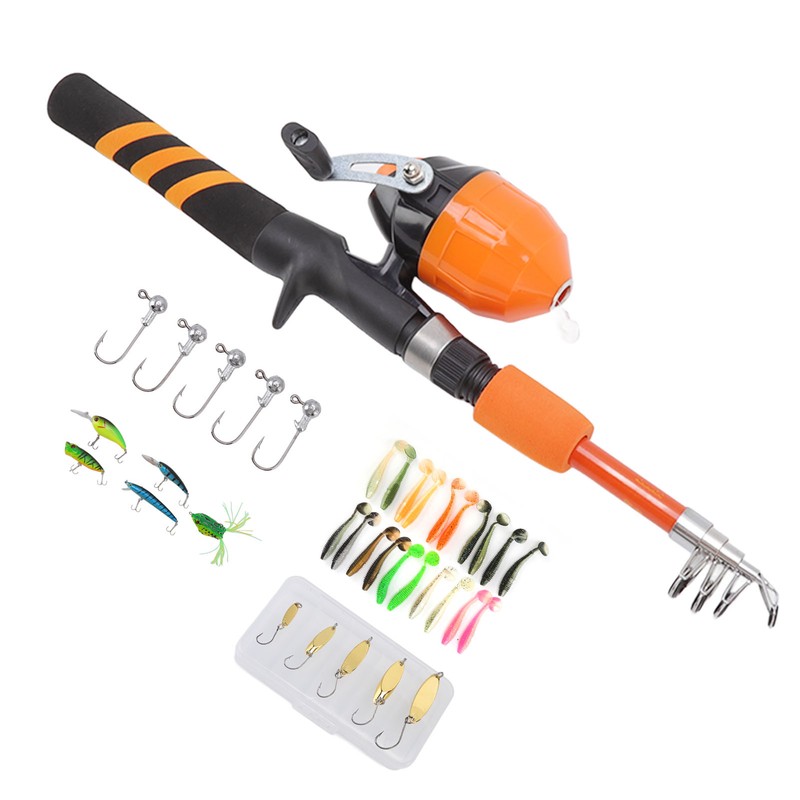 1.5m Kids Fishing Pole Orange Mini Portable Retractable Foldable Beginner
