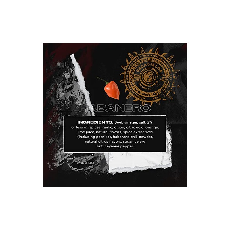 Vacadillos Beef Jerky Snack Packs Carne Seca, Habanero 4-Pack