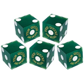 Four Queens Las Vegas Casino Table-Played 19mm Matching Serial Numbers Craps Dice Green Frosted with Pouch - Set of 5 Dice (Full Stick)