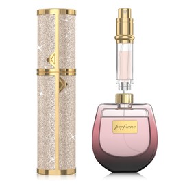 FENHON Perfume Travel Refillable Bottle, 5ml Glitter Leather Atomizer for Perfume, Portable Size Cologne Sprayer, Mini Fragrance Spray Bottle for Woman & Man Essentials (Gold)