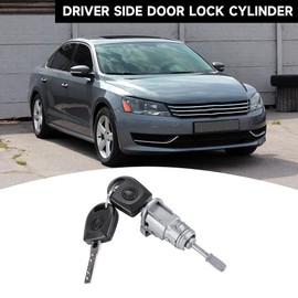 Yollky Car Door Lock Cylinder Set with Keys for Volkswagen Jetta 1997-2004 for Golf 1997-2005 for Polo 2003-2005 | 2 Keys, Silver Tone | Left Side Door Lock Cylinder Replaces 604837167