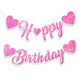 Chivertion Glitter Happy Birthday Valentines Banner Valentines Heart Garland Valentine's Day Birthday Decorations Happy Valentine's Day Heart Banner for Valentine's Day Home Birthday Decor (Rose Red)
