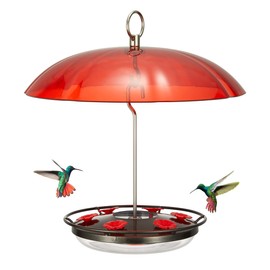 Kingsyard 12 oz Hummingbird Feeder with Rain Guard Dome, Leak-Proof Saucer Nectar Feeder for Outdoors Hanging, Built-in Ant Moat & 6 Bee-Proof Ports, Easy to Refill & Clean, Black