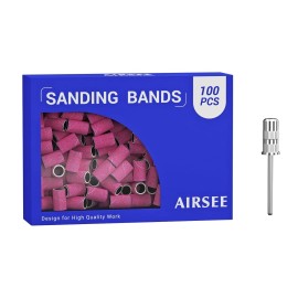 AIRSEE Sanding Bands for Electric Nail Drill 100 Piece Set 180# Grit, Pink