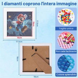 QDUODUO Kit per Pittura con Diamanti con Cornice per Bambini dai 6 Anni in Su e Adulti Principianti, Immagini di Pittura con Diamanti 5D Cartone Super Bros, Piccolo Set Fai da Te 18x18cm, Kit per