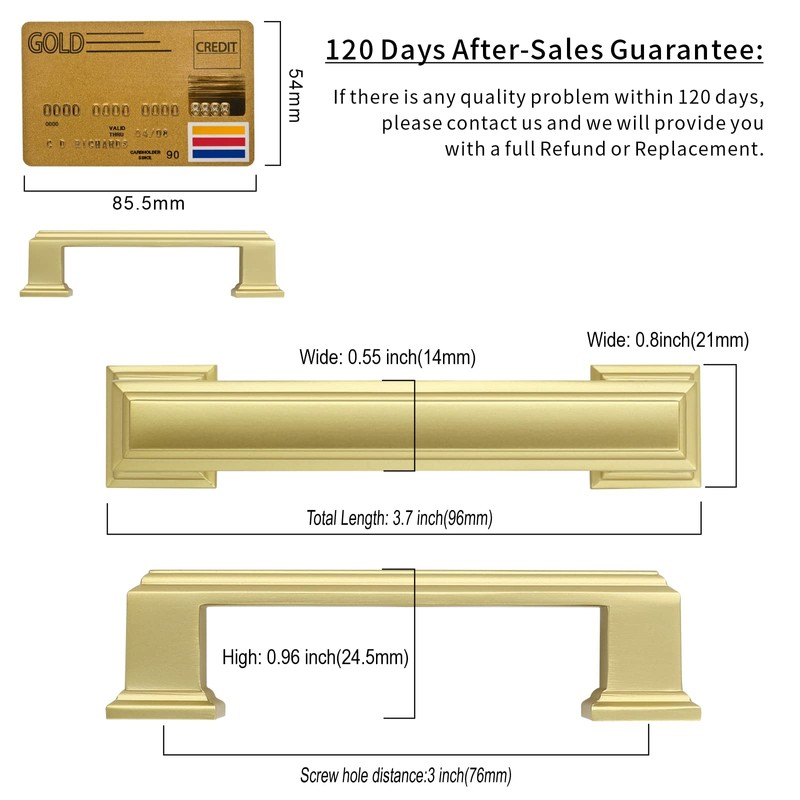 Amerdeco 10 Pack Brushed Gold Cabinet Pulls 3 Inch Hole