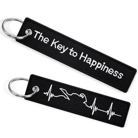 Sinmoe 2 Pieces Motorcycle Key Fob 13 x 3 cm Black Fabric Moped Keyring The Key To Happiness ECG Pattern Pendant Key Gift for Motorcycles Scooter Car