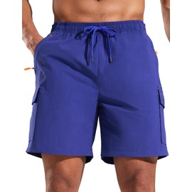 Haimont Men's Hiking Cargo Shorts 7 Inch with Zipper Pockets Quick Dry Lightweight Outdoor Camping Travel, Water Resistant, Royal Blue, X-Large