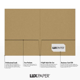 LUXPaper 9" x 12" Presentation Folders | Two Pocket | Grocery Bag Brown | 18pt. Cover | 250 Qty