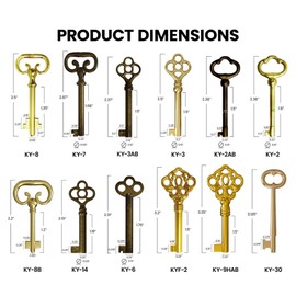 KY-12S Skeleton Key Set Reproduction Key for Antique Furniture - Cabinet Doors, Dresser Drawers Vintage Old Furniture