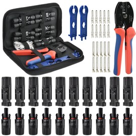 BOPEUY MC4 Crimping Tool Set for 2.5/4/6 mm² Solar Panel PV Cable, Solar Crimping Tool with 10 Pairs of Cable Connectors, 10 Pairs Male Female Plugs, 1 x Crimping Plier, 2 Wrenches