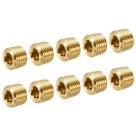 sourcing map Pack of 10 Brass Pipe Plugs 1/4 Inch NPT Male Thread Hexagonal Inner Head Plug Connection for Water Air Fuel Piping