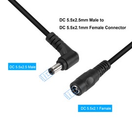 PNGKNYOCN DC Power Extension Cable,2 Pack Right Angle DC 5.5mm x 2.5mm Male to DC 5.5mm x 2.1mm Female Short Power Cable for CCTV Security Cameras Surveillance Syste（15cm）