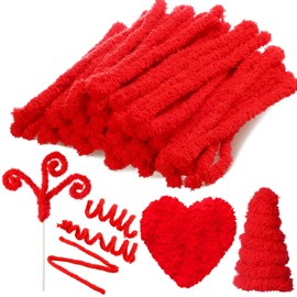 Sonwyoung 24 Pcs 39.37 Inches Jumbo Pipe Cleaners Bulk Coral Fleece Fur Thick Pipe Cleaners Chenille Stems Craft Supplies Easter St. Patrick's Day Gifts DIY Projects(Red)