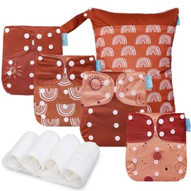 Smarbore Baby Cloth Diapers Set-4 Pack Diapers with 4 Inserts & 1 Wet Dry Separation Bag, Reusable Infant Toddler Nappy, Adjustable Pocket Diapers for Baby Boys and Girls(6-33 pounds,0-3 Years)