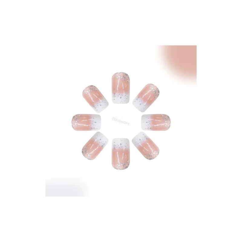 Tips Press On Uñas Francesas Purpurina Con Pegamento,24 Pcs