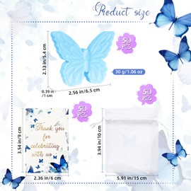 bobosufit 50 Sets Baby Shower Favors Refreshing Butterfly Soap Perfect for Guests Gifts with Organza Bags Thanks Cards Birthday Party Decoration Game Prizes（blue）