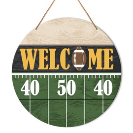 Muktoujaumai Fall Welcome Sign Front Door Decor, Fall Football Round Hanging Sign Decor Farmhouse Autumn Wall Wooden Decorations Pumpkin Wood Sign for Porch, Home, Office