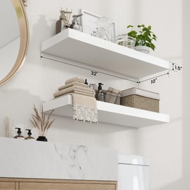 Axeman Floating Shelves for Wall, Rustic Wood Wall Mounted Shelves for Bathroom, Bedroom, Kitchen, Hanging Bookshelves for Home Wall Decor Living Room, 32 inch Set of 2, White