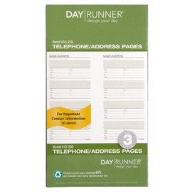 AT-A-GLANCE Day Runner Telephone and Address Pages, Refill, Loose-Leaf, Undated, for Planner, 3-3/4" x 6-3/4", Size 3, 30 Sheets/Pack (013-230)