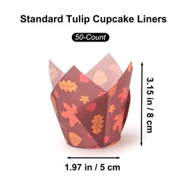 Bakexcel Standard Tulip Baking Cups, Premium Greaseproof Paper Tulip Cupcake Liners for Wedding, Party Celebrations, 50-Count(Maple-Dark)