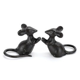 OwnMy 2 Cast Iron Cute Mouse Figurine Sculpture Black Mice Statues Carved Desktop Ornaments Figurines, Decorative Creative Animal Figurine Indoor Outdoor Statues for Garden Patio Yard Home Decoration