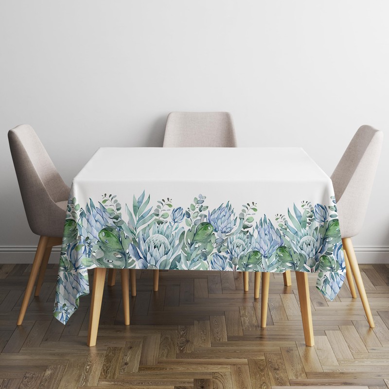 Tablecloth 152 x 213cm Rectangular, Eucalyptus Floral Table Cover for